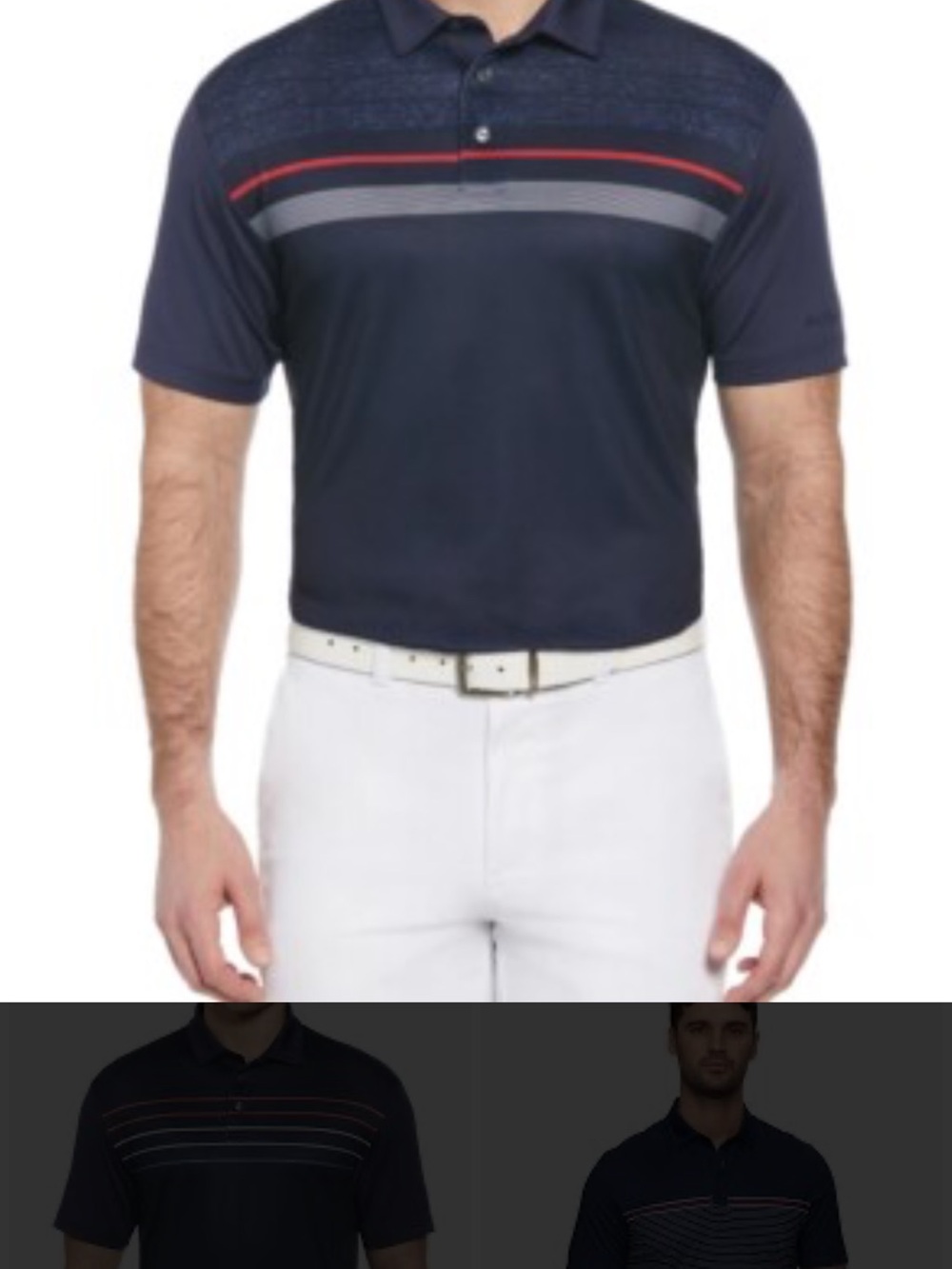 Hogan Navy Polo with Red and Gray Stripe Accents
